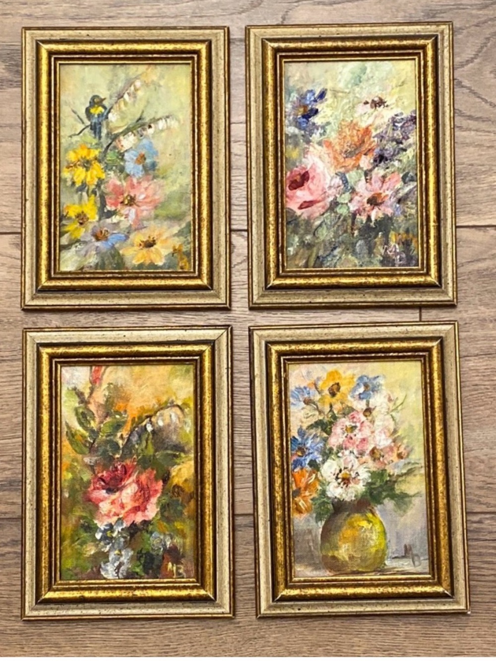 Vintage Original Floral Oil Paintings Framed Set of 4